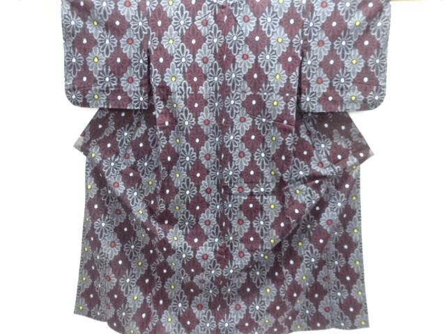 JAPANESE KIMONO / ANTIQUE COTTON AUTHENTIC KURUME KASURI FLORAL PATTER